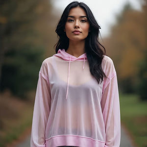 เสื้อฮู้ดแบบสวมหัวตาข่ายสำหรับผู้หญิงเสื้อฮู้ดลำลองแขนยาวทำจากโพลีเอสเตอร์100% ตาข่ายแบบตาข่ายมีฮู้ดสำหรับผู้หญิง - Product Image 4