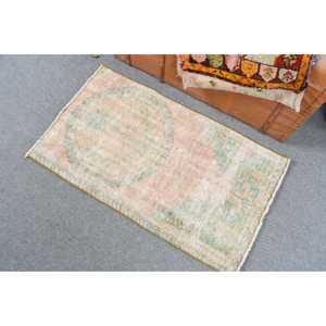 2x3.37 ft Vintage Turkish Rug, Small Rug, Green <b>Yellow</b> Patchwork <b>Wool</b> Rug - Product Image 4