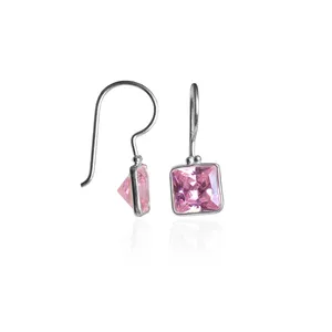 Boucles d'oreilles carrées en perles d'eau douce plaquées or pour femmes, pendentif en pierre précieuse rose argentée - Product Image 3