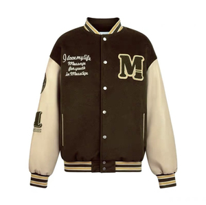 Nouveau Style personnalisé hiver hommes en cuir manches Chenille broderie Baseball lâche université Letterman veste - Product Image 5