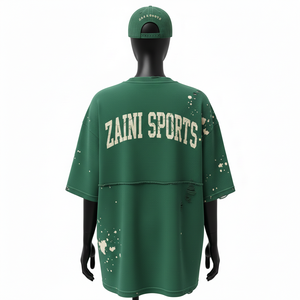 Camiseta Oversize para Mujer, Premium, 240 GSM, Algodón Jersey, Lavado Vintage, Diseño con Paneles en Tono Verde, Logotipo Personalizado, Camiseta de Algodón para Mujer - Product Image 2