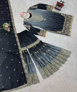 Conjunto de traje de Georgette Sharara con top bordado y Dupatta, ropa de fiesta étnica a bajo precio - Product Image 3