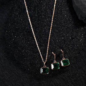 NOVAMART Fine 925 Sterling <b>Silver</b> Celia Pendant Earring Chain <b>Set</b> with Emerald Cut Diamond Shape <b>Jewellery</b> Wholesale Export - Product Image 3