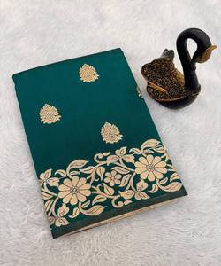 BANARASI MODA SEDA DORADA ZARI TEJIDO SAREE CON BLUSA SIN COSTAR FESTIVAL PRECIO AL POR MAYOR ROPA ÉTNICA - Product Image 3