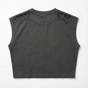 T-shirt court imprimé en coton 100% pour femme, coupe ample, style punk avec strass thermocollés personnalisés, mode Y2K, streetwear, OEM - Product Image 3