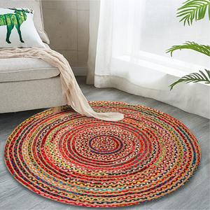 Natural Jute Chindi Woven Braided Area <b>Rug</b> <b>Boho</b> Bohemian Accent Indian Handmade Handwoven Round Multi Chindi <b>Rugs</b> - Product Image 4