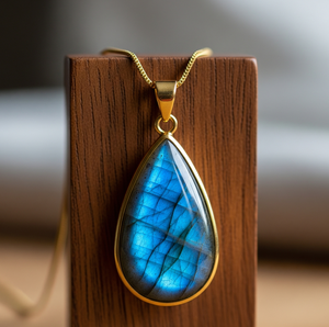 Personnalisable 925 Sterling Silver Dainty Chain 18K Gold Drop Shape Pendant Bohemian Natural Labradorite Healing Crystal Fashion - Product Image 4