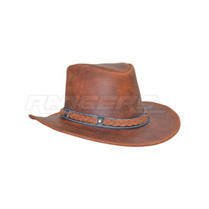 Chapeaux de cowboy australiens en cuir véritable brun rougeâtre, chapeaux d'outback pour femmes, couvre-chefs occidentaux personnalisés, chapeaux en cuir en vrac - Product Image 1