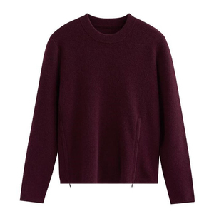 Suéter de Lana Merino de Lujo, Elegante Jersey Borgoña con Cuello Redondo, Detalle de Cremallera Chic, Suéter Térmico Minimalista de Alta Calidad para Mujer - Product Image 6