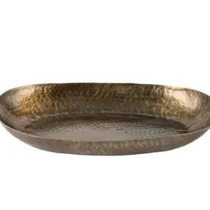 Plateau de service bol en aluminium plaqué argent martelé personnalisé avec base en bois naturel fini pour le service de fruits et dattes - Product Image 5
