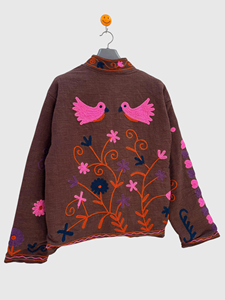 Veste en laine brodée pour femmes grandes tailles, col mandarin, manches longues, motif floral, vêtements d'hiver, style Prairie Chic - Product Image 2