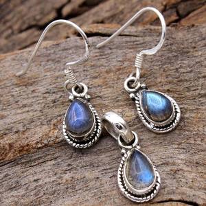 Magnifique pierre de labradorite 5x8mm, forme de pyramide en argent sterling, sertie de pierres, style vintage, certifiée IGI, boucles d'oreilles pendantes pour mariage, cadeau de fête - Product Image 4