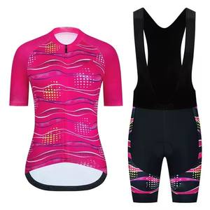 Premium Quick Dry Breathable Magenta Pink Wave Print Padded Cycling Jersey And Bib Shorts Set For Road Mountain Bike Riding - Product Image 2