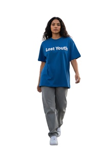 T-shirt décontracté pour femme Lost Youth, coupe classique, col rond, bleu vif, motif uni, manches courtes, tissu jersey en spandex/polyester - Product Image 5
