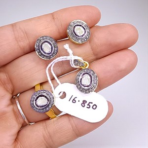 Rare Quality Polki Diamond GoldPlated 925 <b>Silver</b> Jewelry <b>Set</b> Earrings/Pendants/<b>Rings</b> <b>Set</b> - Product Image 1