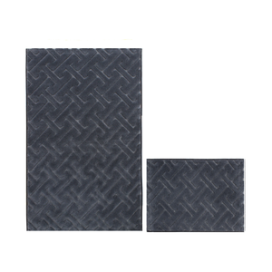 Mian Dark Grey Recycled Cotton Yarn Dyed Jacquard Woven Bath Rug <b>Set</b> 40x60 cm + 60x100 cm Made In Turkey - Product Image 1
