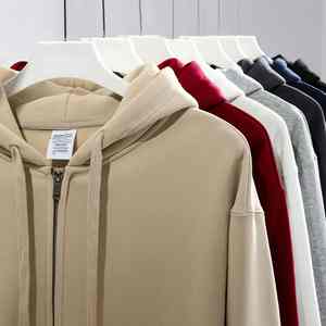 Sudadera con Capucha y Cremallera de Color Sólido, Colección Otoño/Invierno, Tejido de 360 Gramos - Product Image 3