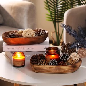2 Pcs Wooden <b>Dough</b> <b>Bowls</b> for Decor 10 Inch Decorative <b>Bowl</b> Home Decor Oblong Fruit <b>Bowl</b> for Kitchen Counter Rustic Carved Wood - Product Image 4