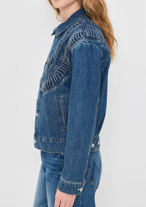 <b>Women</b> Blue Denim Jacket With Multiple Zipper Accents <b>Cropped</b> <b>Jean</b> Coat Moto Style Outerwear Fashion Ladies Long Sleeve Jacket - Product Image 4