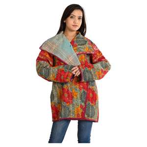 Wholesale <b>Lightweight</b> Handmade Cotton Kantha <b>Jackets</b> for <b>Women</b> Fashionable Boho Style Coat for Autumn and Spring - Product Image 4
