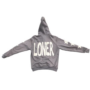 Parches bordados desgastados Sudadera con capucha Hombres Ropa de calle Sudaderas con capucha Logotipo áspero personalizado Sudaderas con capucha de algodón térmico - Product Image 6