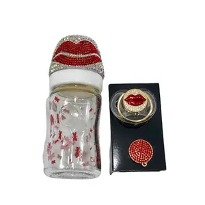 Hochwertige moderne Luxus Luxe Red Lip Schnuller und Baby Clip Halter, Glas Wasser Milch flasche Großhandel Custom Newborn Design