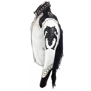 Veste en cuir cloutée pour hommes en métal lourd avec pointes multicolore Punk Rock Biker Slim Fit fermeture à glissière vêtements d'extérieur élégants - Product Image 4