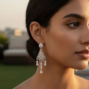 Boucles d'oreilles pendantes en argent 925 avec zircone cubique et plaqué or, pour mariage ou cadeau de fête pour femmes - Product Image 1