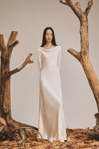 Vestido de satén al mejor precio para mujer, elegante colección de otoño, encanto, marfil, ODM, servicios, hecho en Vietnam con cintura natural - Product Image 6