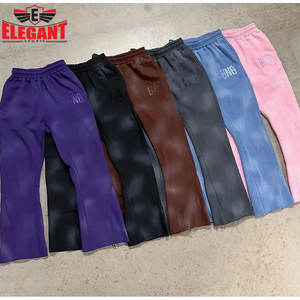 Custom Logo Stacked Flared Sweatpants and Hoodie Set Acid <b>Wash</b> 3D Puff Print Distressed Tracksuit by Elegant Sports - Product Image 3