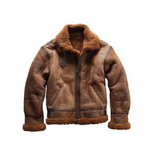 Premium <b>Men's</b> <b>Shearling</b> Leather <b>Jacket</b> with Eco-Friendly Soft Fur Lining and Front Logo for Winter - Product Image 1