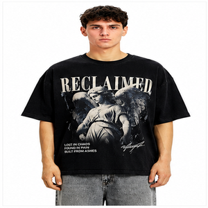 เสื้อยืดโอเวอร์ไซส์สีดำลายกราฟิกสำหรับผู้ชาย สไตล์สตรีทแวร์ วินเทจ พิมพ์ลายผ้าฝ้าย เสื้อยืดลำลอง ฮิปฮอป แฟชั่นแนวอเมริกัน เสื้อผ้าสั่งทำพิเศษ - Product Image 1