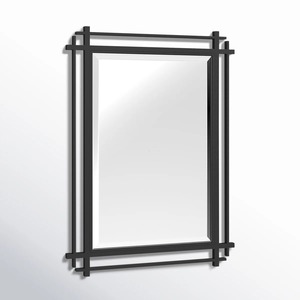 Espejo de Pared Cuadrado con Marco de Metal Art Deco Dorado Moderno, Esquinas Intersectadas Arquitectónicas para Bodas, Baños, Tocadores y Entradas - Product Image 1