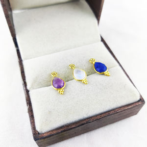 8x6mm Lapis Lazuli Tear Drop Pendentif Plaqué Or Argent Sterling 925 Fantaisie Lunette Réglage Fête Charme - Product Image 5