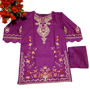 Trajes de pantalón Kurta de algodón bordado para mujer de alta calidad con estilo, ropa India pakistaní, estampado Floral de talla grande, 2-3 piezas - Product Image 5