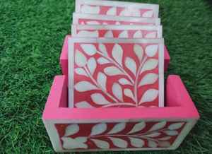 Best Selling 4-Piece Classic Square Shape Cup Coaster Customized Bone Inlay Mats & <b>Pads</b> for Tea & <b>Coffee</b> - Product Image 3