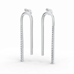 Pendientes colgantes modernos minimalistas con diamantes de corte redondo de 0.75 quilates en forma de U, engastados en plata de ley 925 maciza con pavé. - Product Image 2