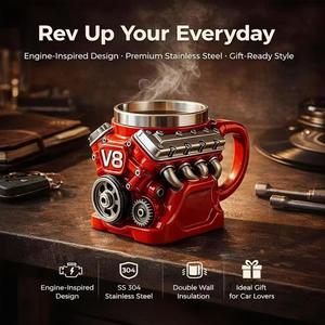 V8 V12 Engine Shaped Insulated <b>Coffee</b> Mug Retro Mechanical Car Engine Themed Mug Creative Personalized Double-layered Cup Car - Product Image 6