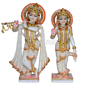 Murti de Radha Krishna, Ídolo de Mármol Blanco Hecho a Mano para Templo en Casa - Product Image 1