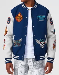 <b>Mens</b> Custom High Street <b>Varsity</b> <b>Bomber</b> <b>Jackets</b> Stand Collar Hooded Wholesale Casual Team & Brand Orders - Product Image 1