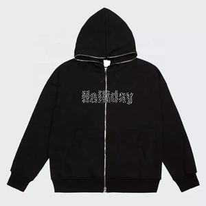2022 personalizado de los hombres gruesos French Terry Full Zip Hoodie Bedazzled Bling Rhinestone Print Custom Transfer Logo - Product Image 4