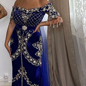 2023 nuevo elegante vestido de caftán azul bellamente adornado cristal Beadssstone Dabka Lehenga Choli para seda de Oriente Medio - Product Image 1