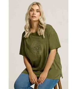 Camiseta Holgada de Verano Ecológica con Bordado de Diamantes Verdes para Mujer - Product Image 1