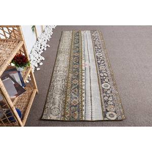 พรมตุรกีโบราณ2.7 x 7ft ขนแกะสีขาวคลาสสิกดีไซน์เย็บปะติดปะต่อกันพร้อมแผ่นรองยางสำหรับความสูงกองสูง - Product Image 3