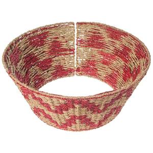 Best Selling Eco Friendly Seagrass <b>Christmas</b> <b>Tree</b> Collar Handwoven Red Pattern <b>Wicker</b> <b>Tree</b> <b>Skirt</b> <b>For</b> Wholesale Holiday Decor - Product Image 3