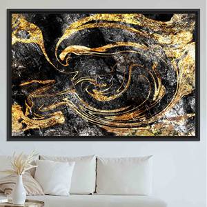 Impression marbrée dorée chatoyante : élégante œuvre d'art sur toile à l'encre d'alcool, TOILE ENCADRÉE NOIRE - Product Image 1