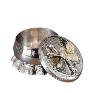 Diseño DE FORMA DE FLOR DE Metal de aluminio, juego de Color plateado de 2 cuencos decorativos para servir comida, fruta, conjunto de lujo, tres cuencos - Product Image 4