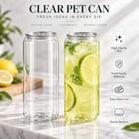 Nouvelles canettes populaires en plastique PET transparent avec couvercles, bocaux transparents pour boissons (café glacé, thé aux perles, soda), logo personnalisé disponible