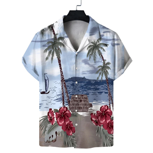 Camisa de Playa Casual de Manga Corta para Hombre, con Cuello Cubano y Estampado Tropical, de Poliéster y Algodón, Protección UV, Tejido Transpirable - Product Image 3