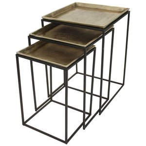 Mesa auxiliar de metal dorado y negro de anidamiento cuadrado contemporáneo, Juego de 2 mesas para muebles de sala de estar - Product Image 1